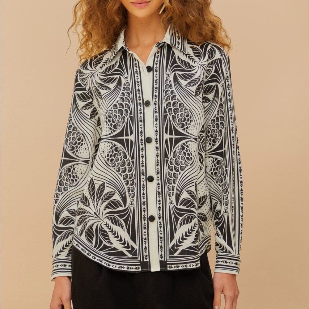 FARM Rio Off-White Monochrome Elegance Scarf Shirt